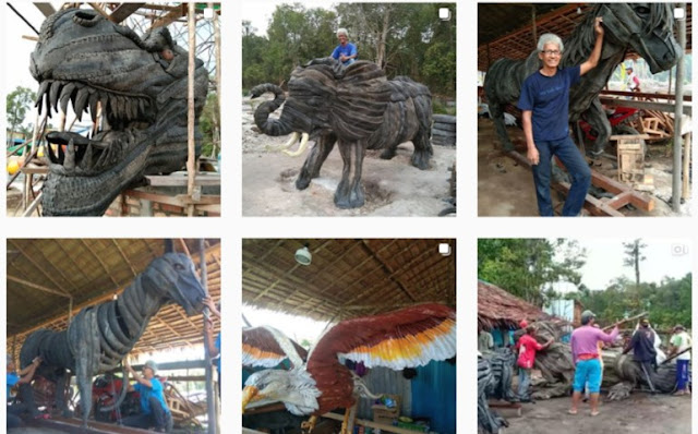 nana bintan pembuat patung raksasa dari ban bekas